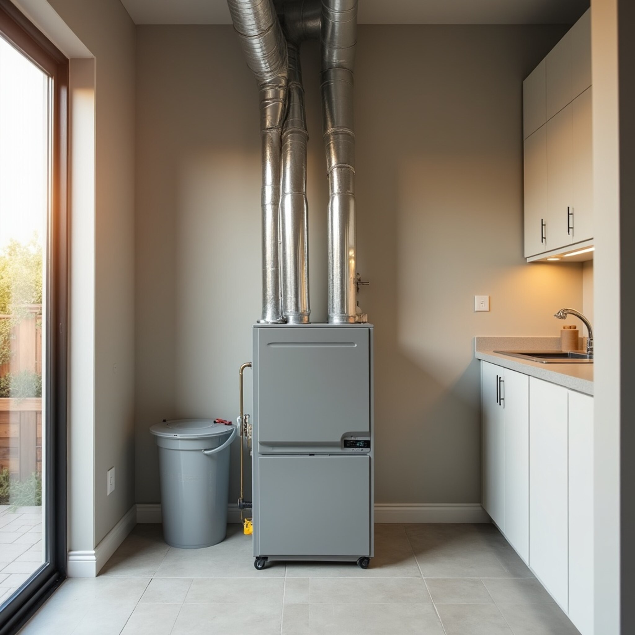Technician installing a high-efficiency furnace in Macomb County